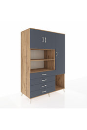 Kronos Dolap 8 Raflı 4 Çekmeceli 3 Kapaklı 132x59x195 Çam-Antrasit/Antrasit
