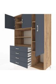 Kronos Dolap 8 Raflı 4 Çekmeceli 3 Kapaklı 132x59x195 Çam-Antrasit/Antrasit