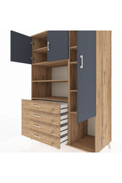 Kronos Dolap 8 Raflı 4 Çekmeceli 3 Kapaklı 132x59x195 Çam-Antrasit/Çam