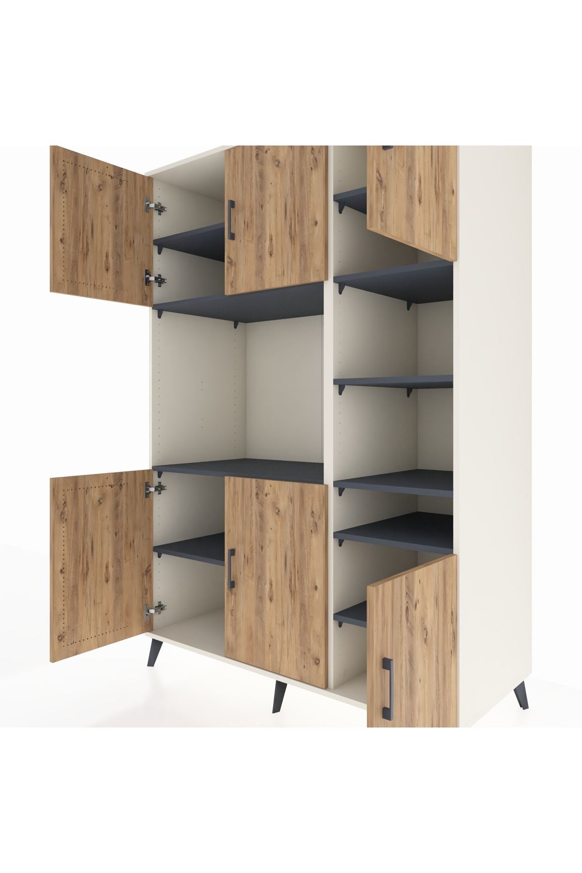 Kronos Dolap 10 Raflı 6 Kapaklı 132x59x195 Aytaşı-Çam/Antrasit