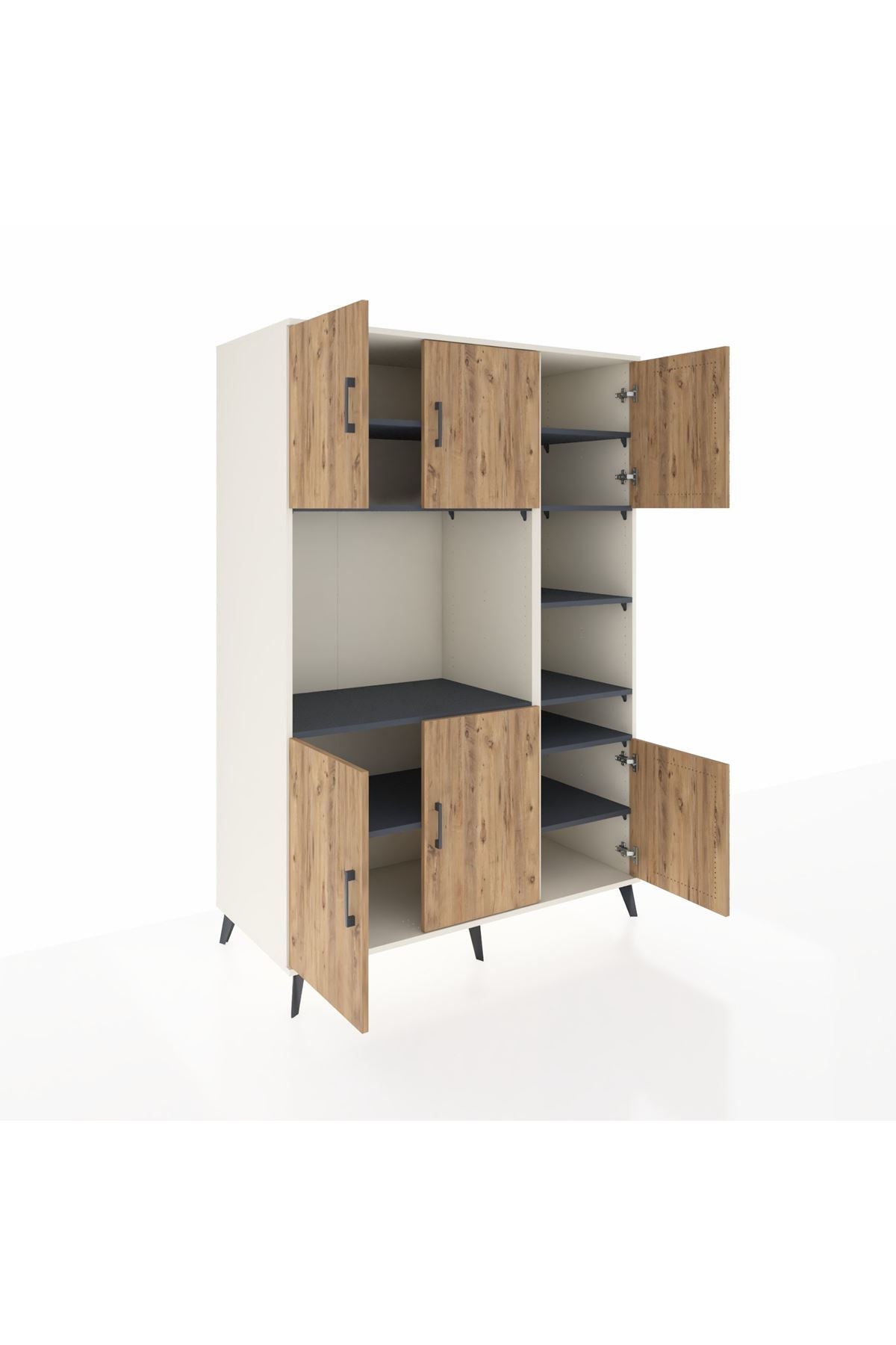 Kronos Dolap 10 Raflı 6 Kapaklı 132x59x195 Aytaşı-Çam/Antrasit