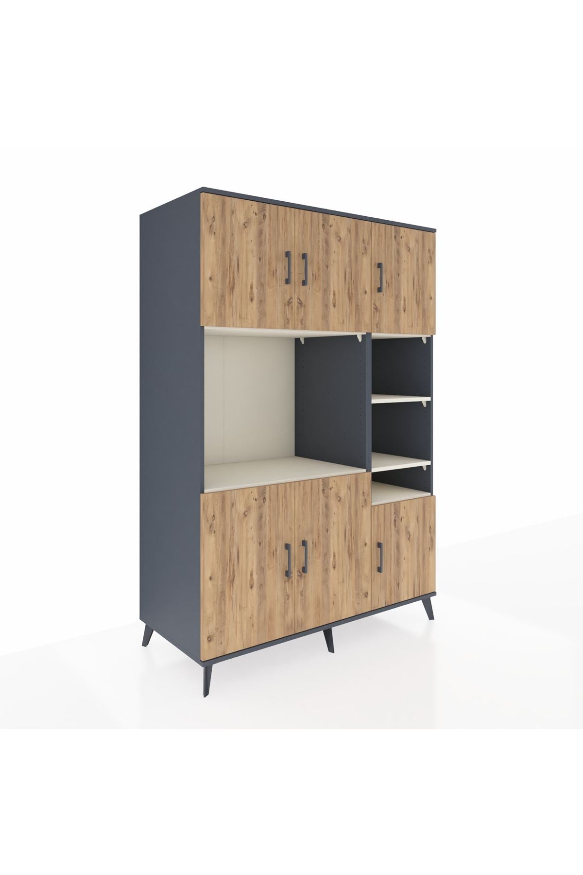 Kronos Dolap 10 Raflı 6 Kapaklı 132x59x195 Antrasit-Çam/Aytaşı