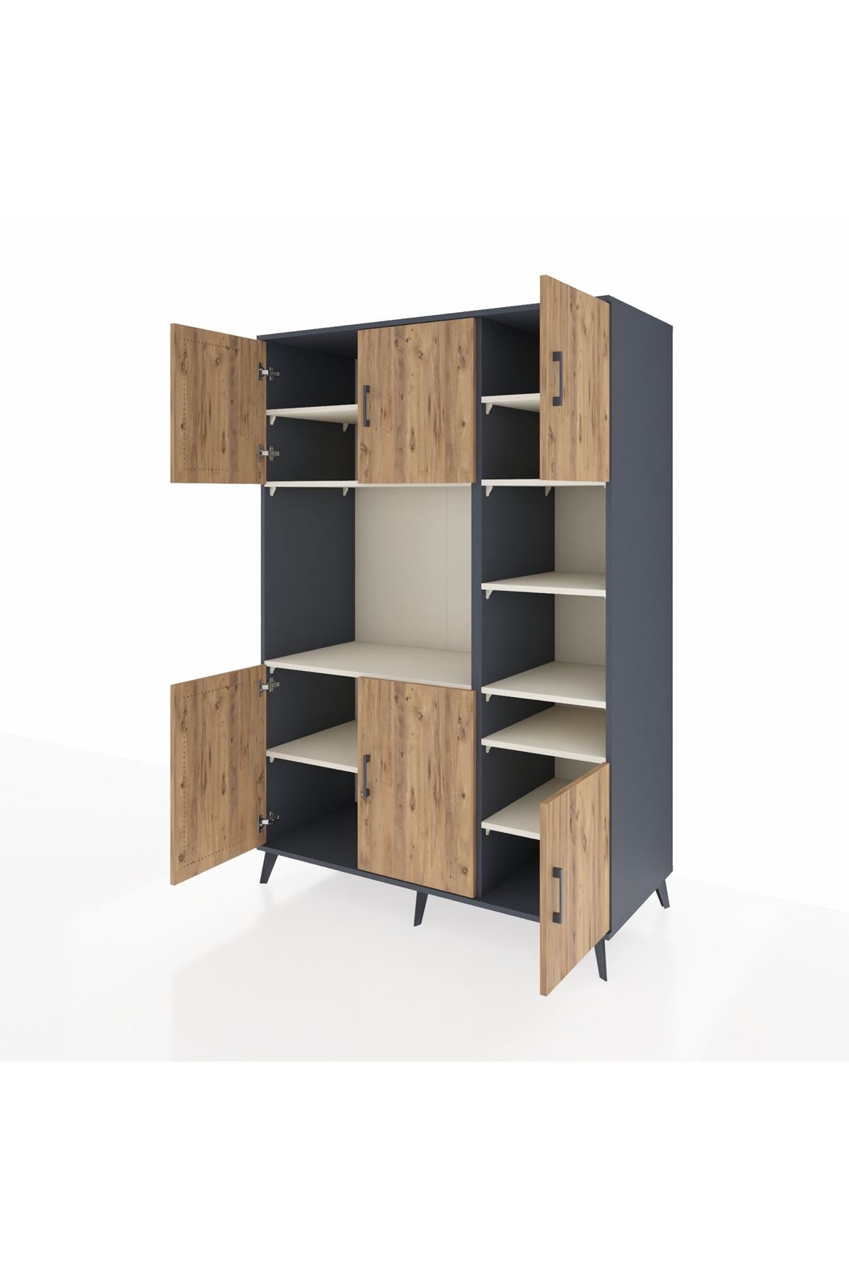 Kronos Dolap 10 Raflı 6 Kapaklı 132x59x195 Antrasit-Çam/Aytaşı