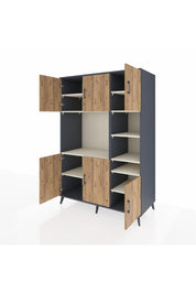 Kronos Dolap 10 Raflı 6 Kapaklı 132x59x195 Antrasit-Çam/Aytaşı