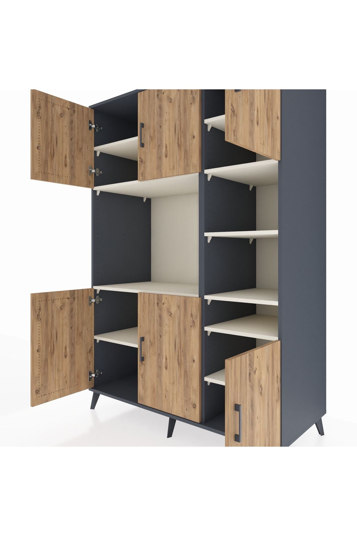 Kronos Dolap 10 Raflı 6 Kapaklı 132x59x195 Antrasit-Çam/Aytaşı