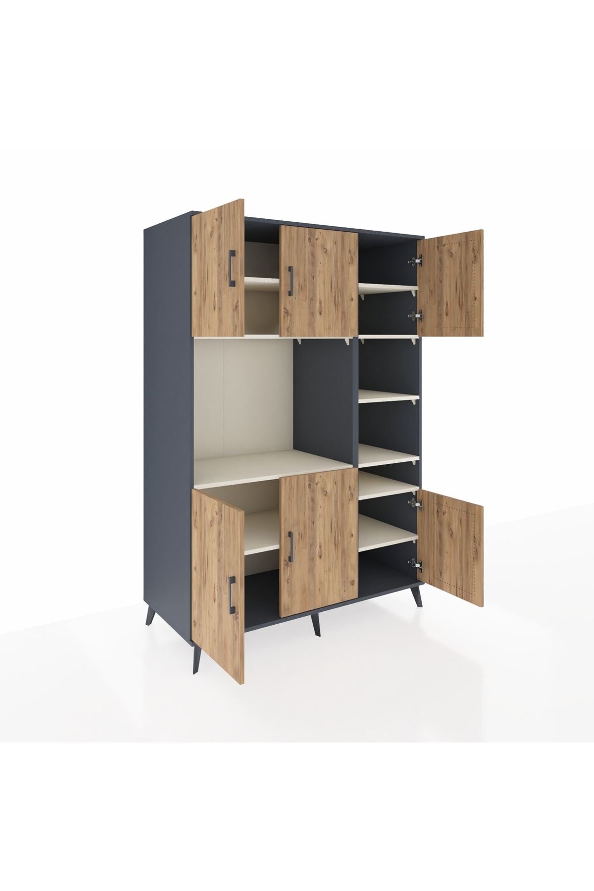 Kronos Dolap 10 Raflı 6 Kapaklı 132x59x195 Antrasit-Çam/Aytaşı