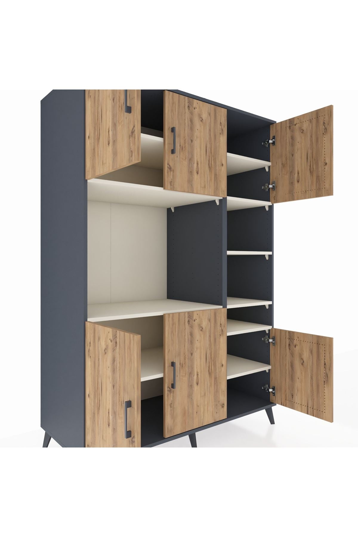 Kronos Dolap 10 Raflı 6 Kapaklı 132x59x195 Antrasit-Çam/Aytaşı