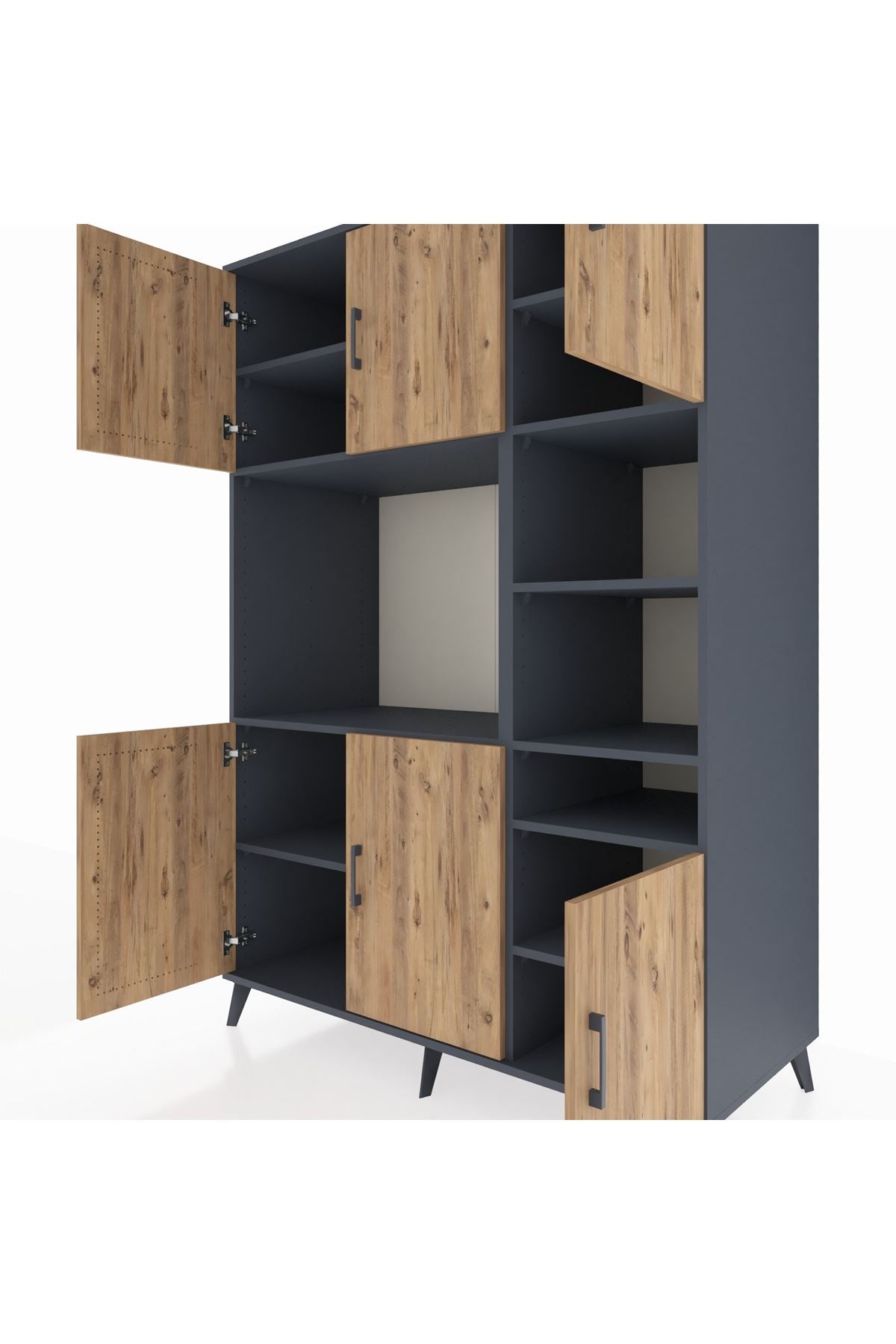 Kronos Dolap 10 Raflı 6 Kapaklı 132x59x195 Antrasit-Çam/Antrasit