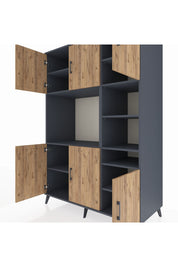 Kronos Dolap 10 Raflı 6 Kapaklı 132x59x195 Antrasit-Çam/Antrasit