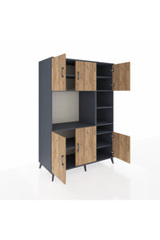 Kronos Dolap 10 Raflı 6 Kapaklı 132x59x195 Antrasit-Çam/Antrasit