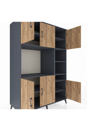 Kronos Dolap 10 Raflı 6 Kapaklı 132x59x195 Antrasit-Çam/Antrasit