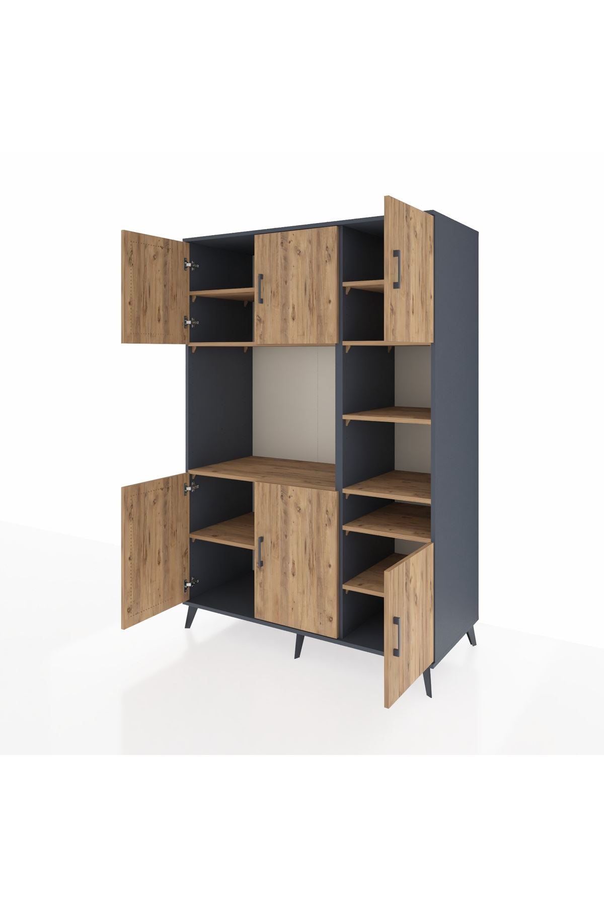 Kronos Dolap 10 Raflı 6 Kapaklı 132x59x195 Antrasit-Çam/Çam