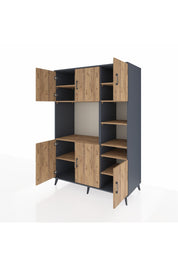 Kronos Dolap 10 Raflı 6 Kapaklı 132x59x195 Antrasit-Çam/Çam