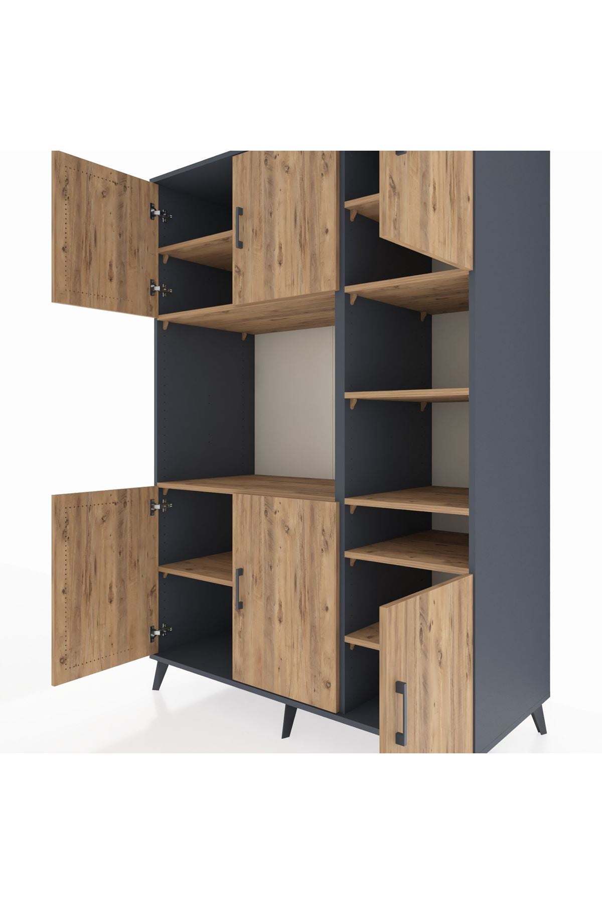 Kronos Dolap 10 Raflı 6 Kapaklı 132x59x195 Antrasit-Çam/Çam