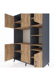 Kronos Dolap 10 Raflı 6 Kapaklı 132x59x195 Antrasit-Çam/Çam