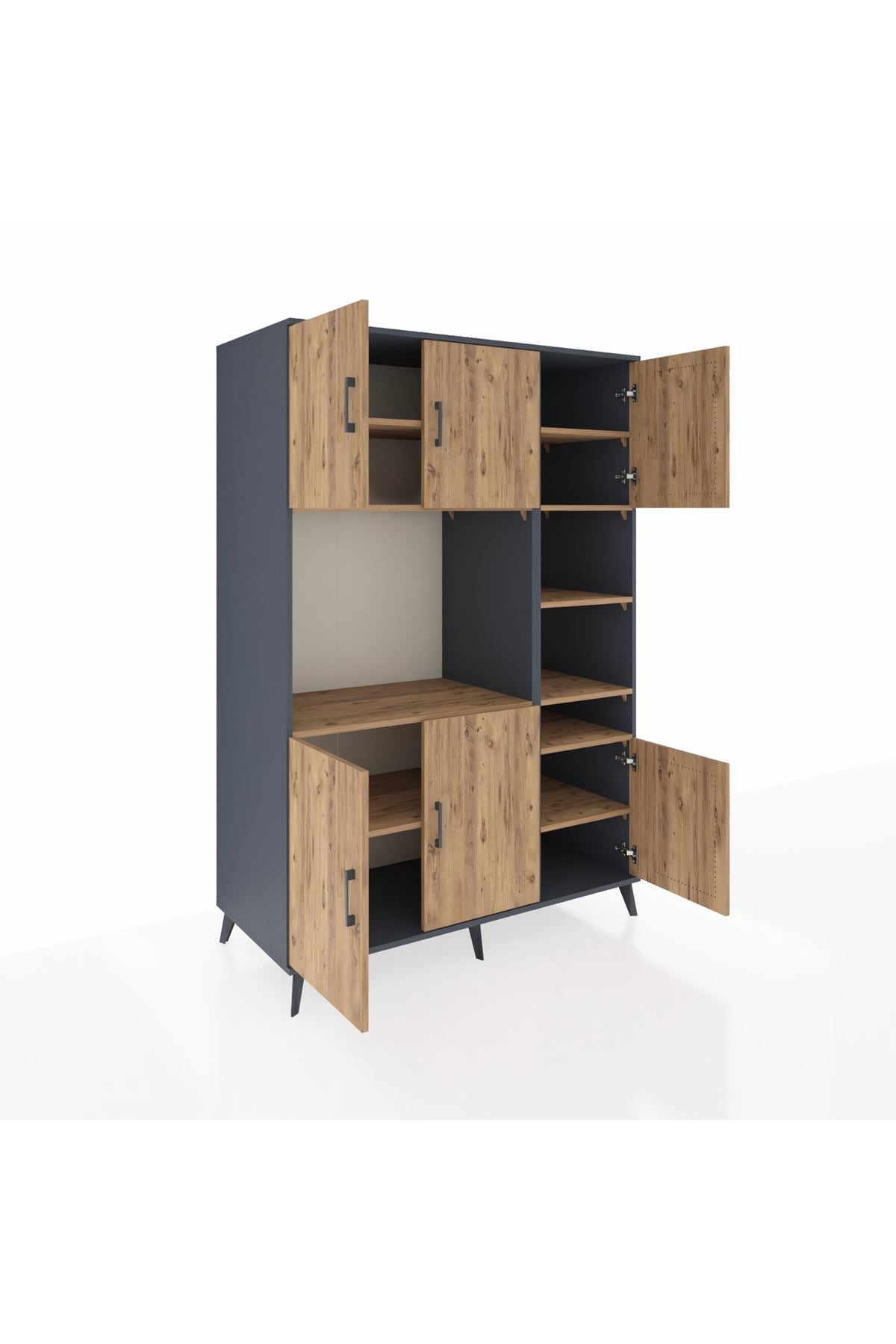 Kronos Dolap 10 Raflı 6 Kapaklı 132x59x195 Antrasit-Çam/Çam