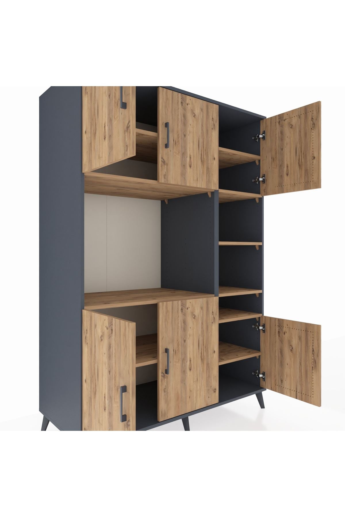 Kronos Dolap 10 Raflı 6 Kapaklı 132x59x195 Antrasit-Çam/Çam