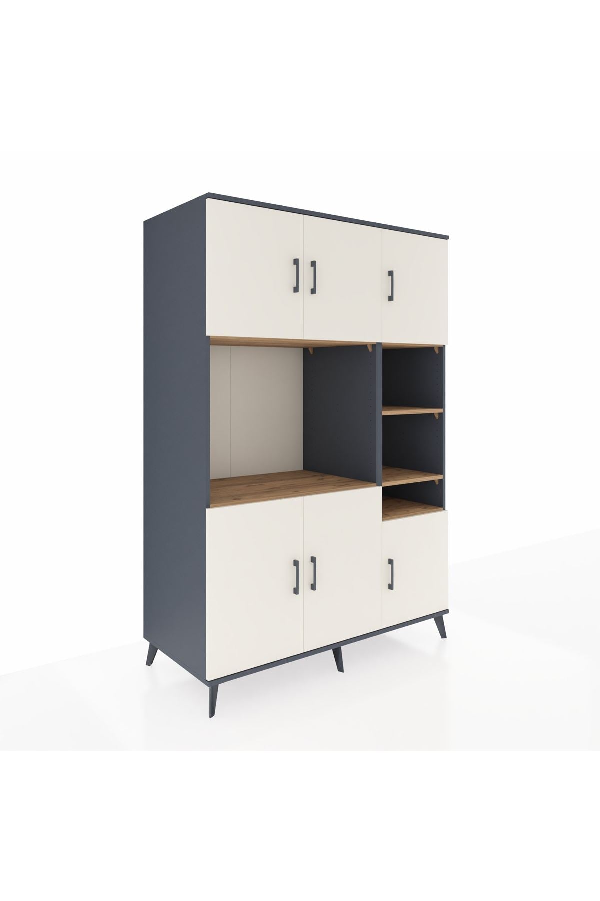 Kronos Dolap 10 Raflı 6 Kapaklı 132x59x195 Antrasit-Aytaşı/Çam