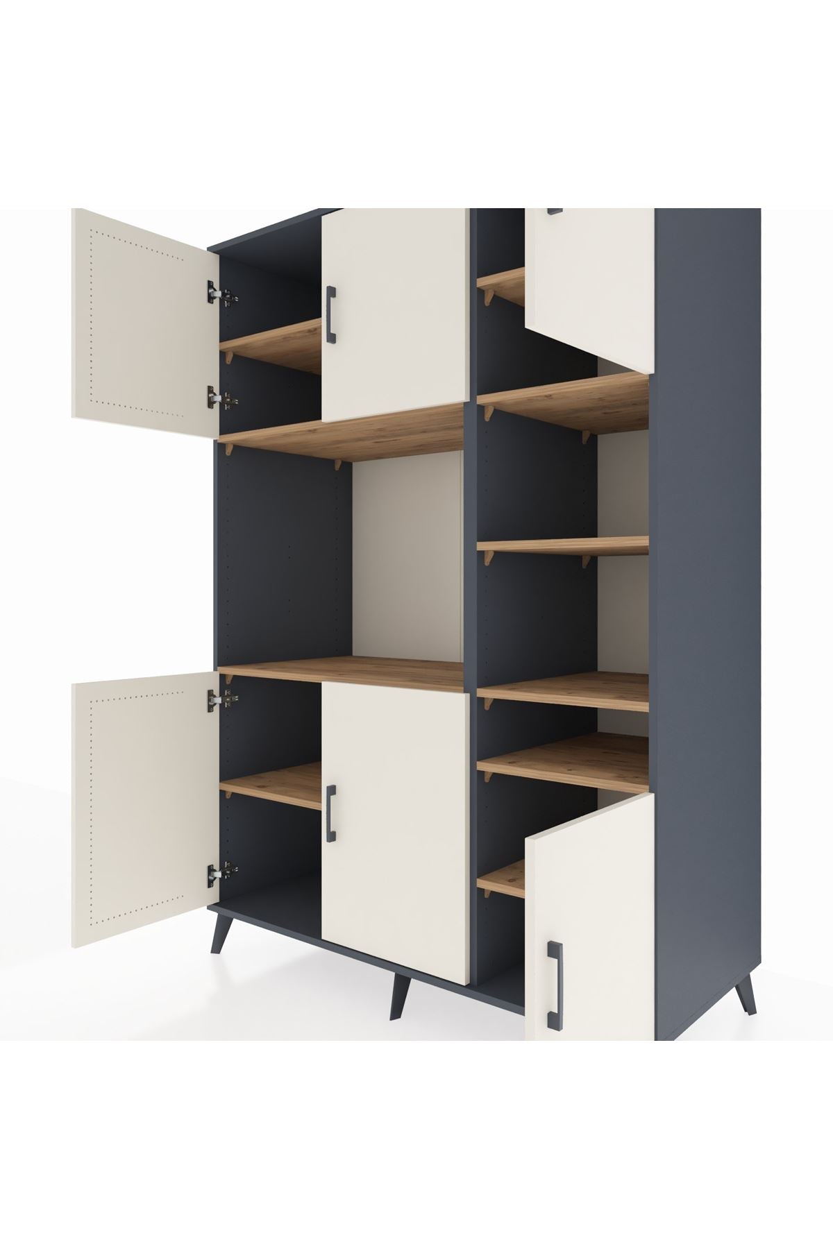 Kronos Dolap 10 Raflı 6 Kapaklı 132x59x195 Antrasit-Aytaşı/Çam