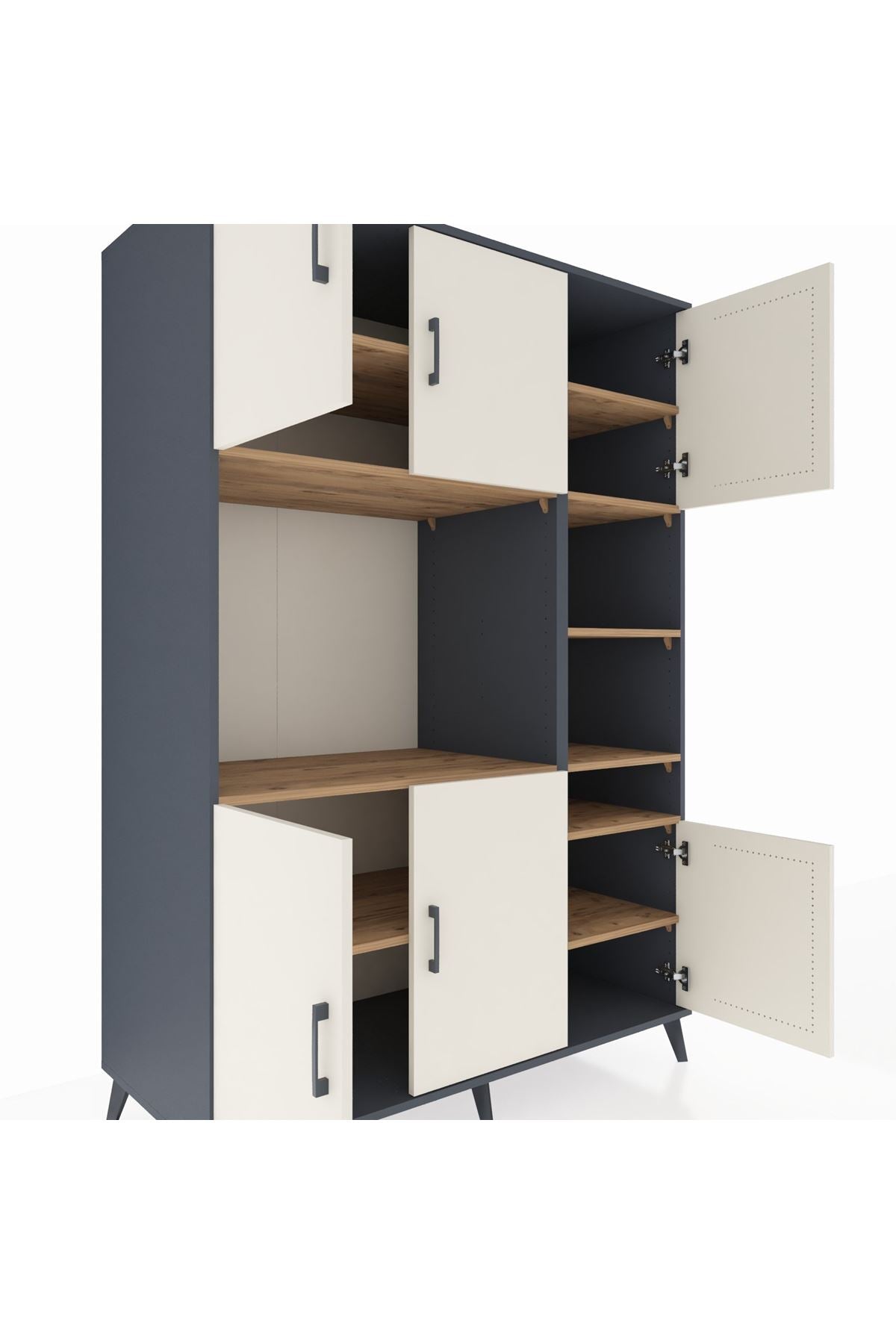 Kronos Dolap 10 Raflı 6 Kapaklı 132x59x195 Antrasit-Aytaşı/Çam