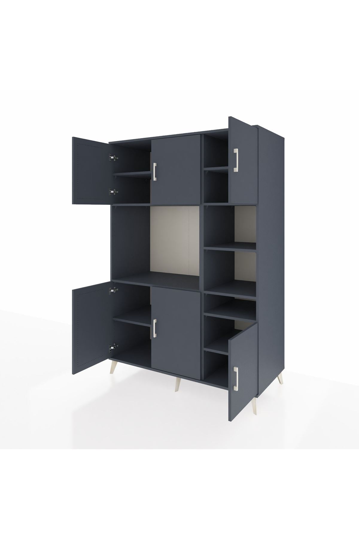 Kronos Dolap 10 Raflı 6 Kapaklı 132x59x195 Antrasit-Antrasit/Antrasit