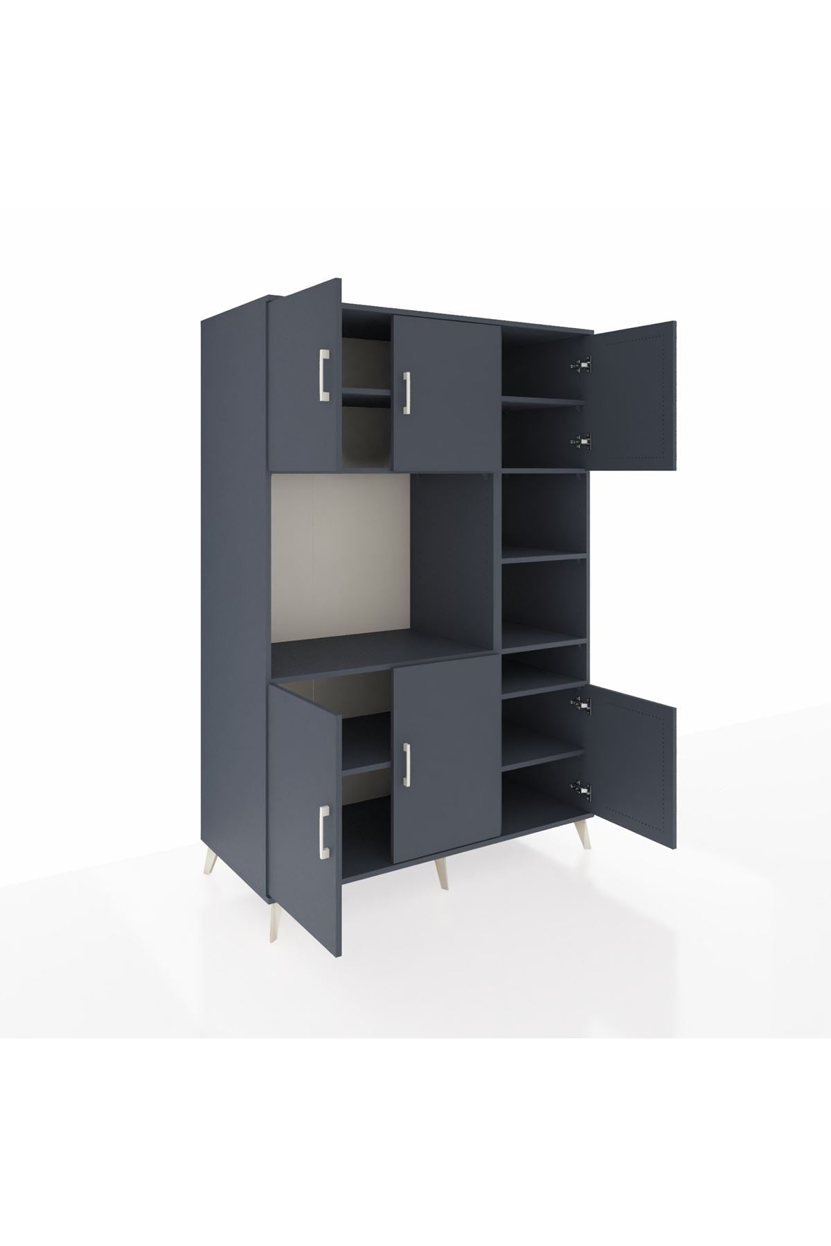 Kronos Dolap 10 Raflı 6 Kapaklı 132x59x195 Antrasit-Antrasit/Antrasit