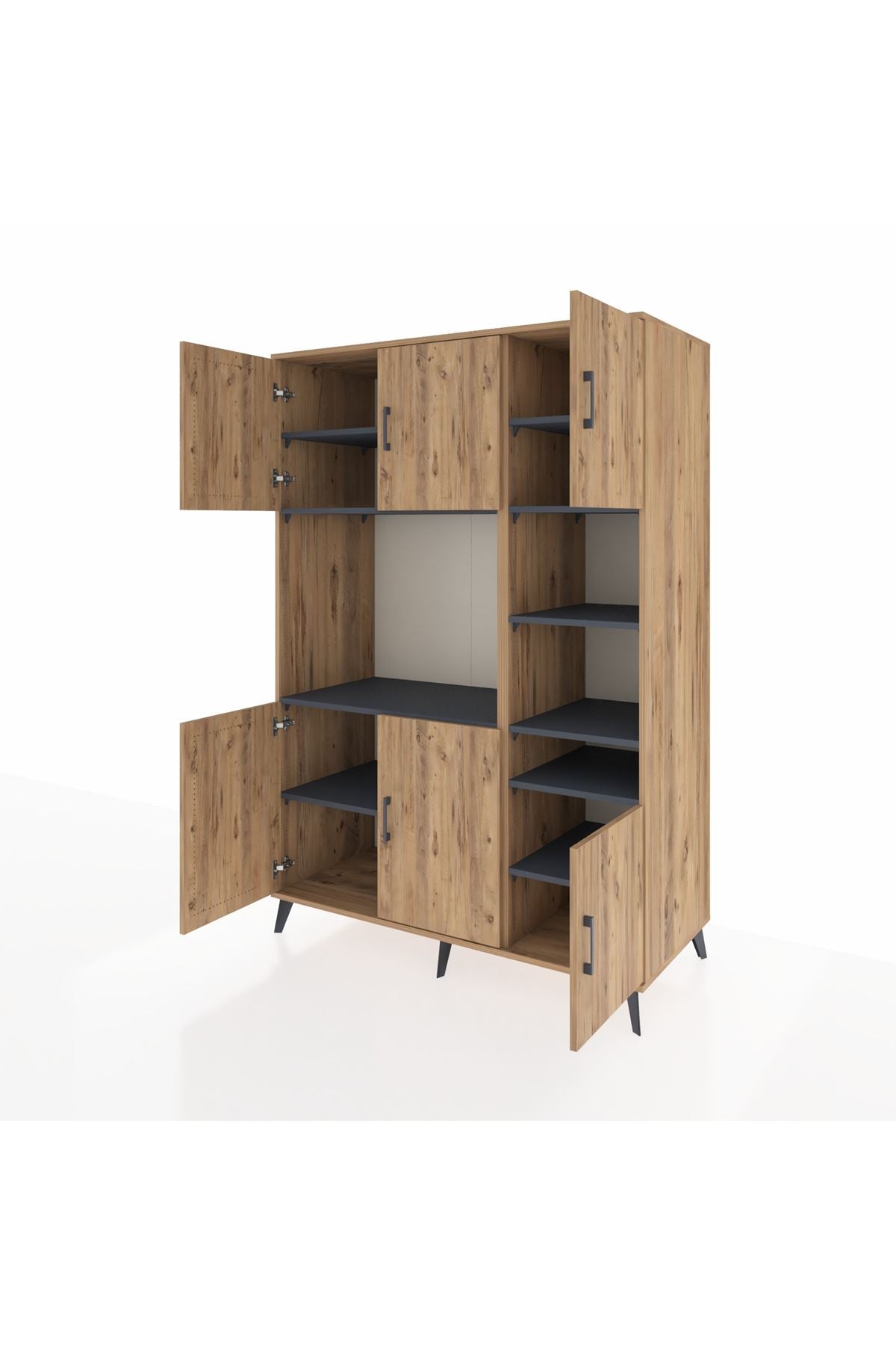 Kronos Dolap 10 Raflı 6 Kapaklı 132x59x195 Çam-Çam/Antrasit