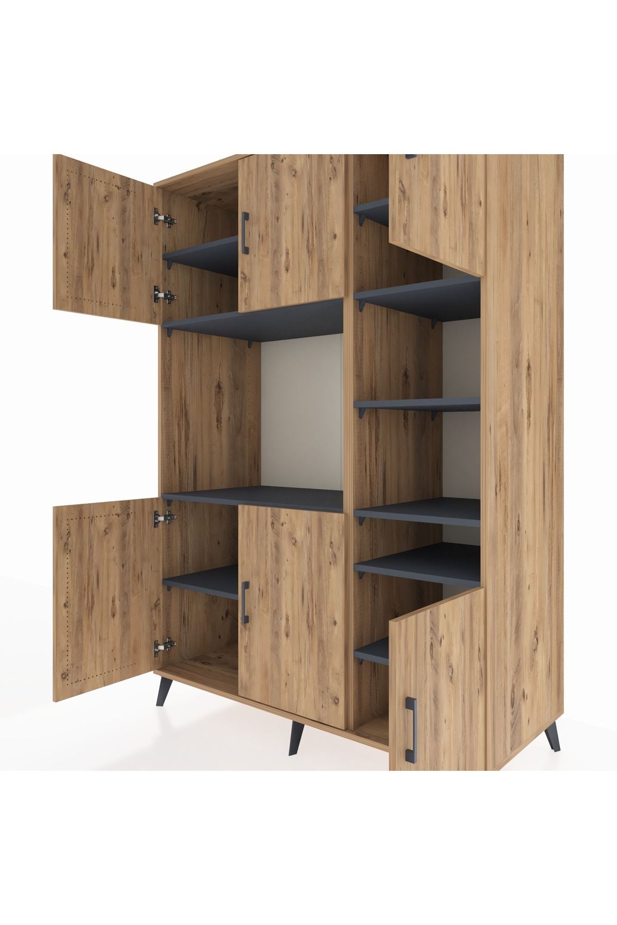 Kronos Dolap 10 Raflı 6 Kapaklı 132x59x195 Çam-Çam/Antrasit