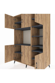 Kronos Dolap 10 Raflı 6 Kapaklı 132x59x195 Çam-Çam/Antrasit