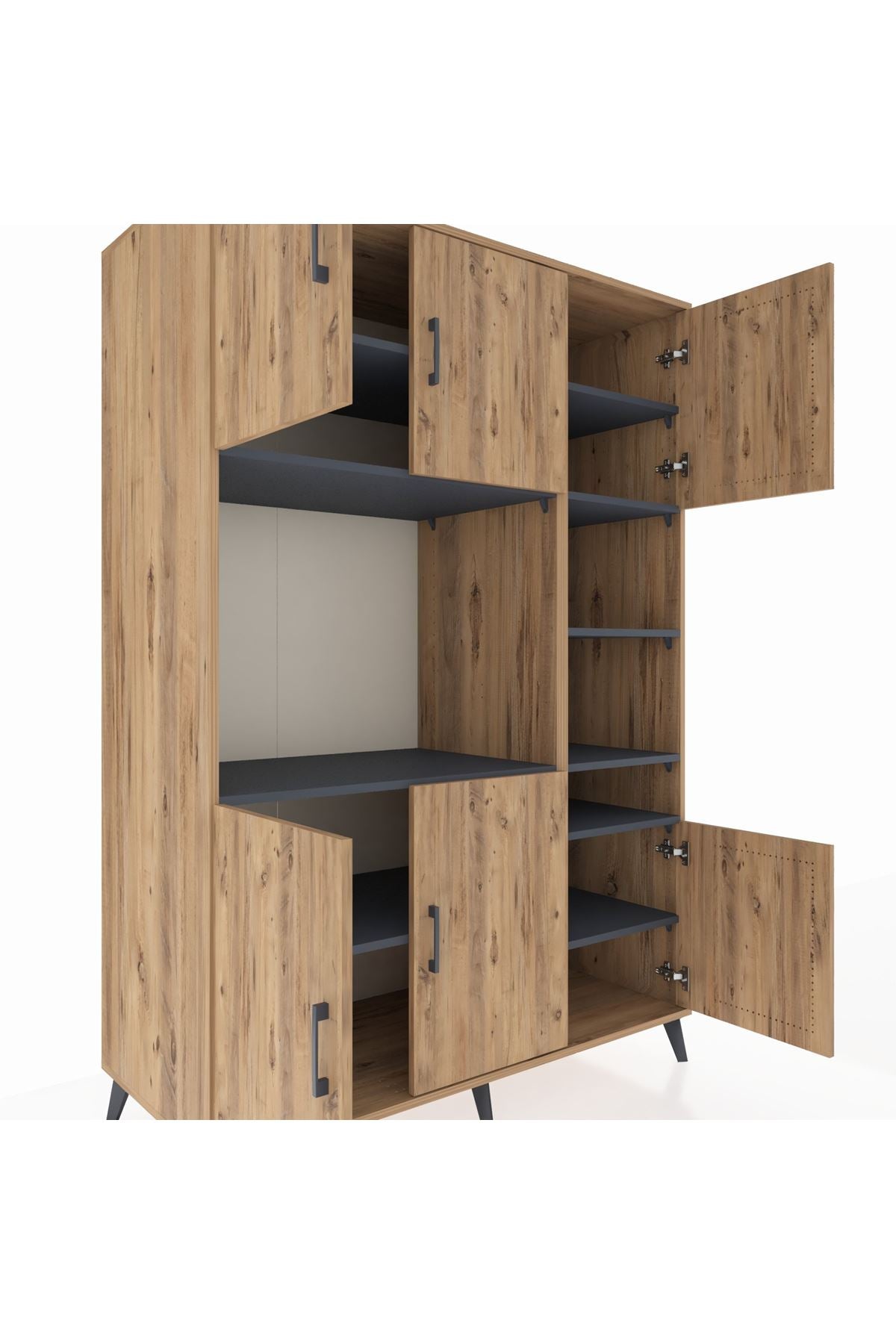 Kronos Dolap 10 Raflı 6 Kapaklı 132x59x195 Çam-Çam/Antrasit