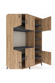 Kronos Dolap 10 Raflı 6 Kapaklı 132x59x195 Çam-Çam/Antrasit