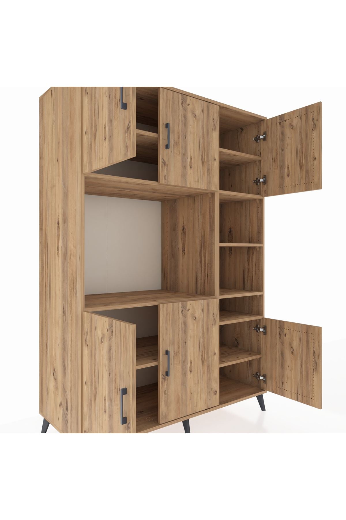 Kronos Dolap 10 Raflı 6 Kapaklı 132x59x195 Çam-Çam/Çam