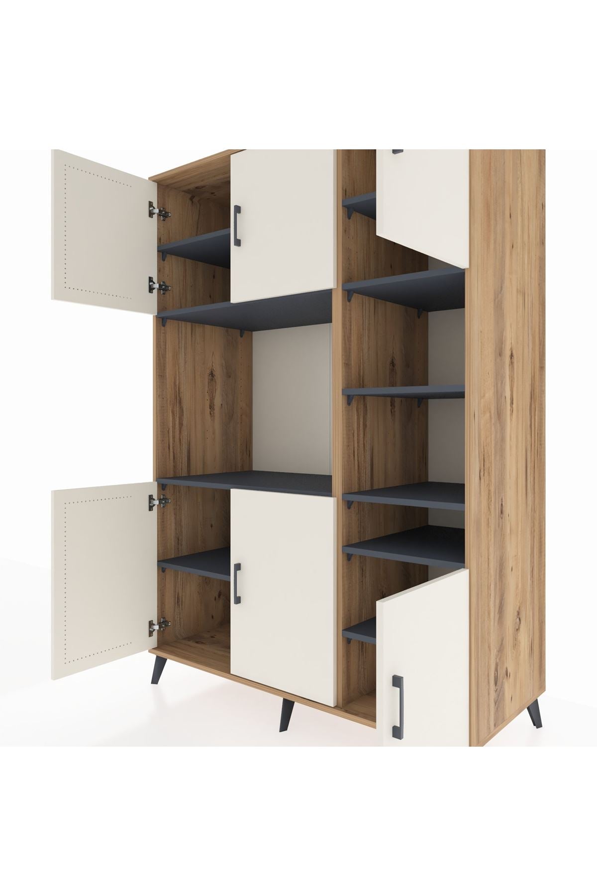 Kronos Dolap 10 Raflı 6 Kapaklı 132x59x195 Çam-Aytaşı/Antrasit