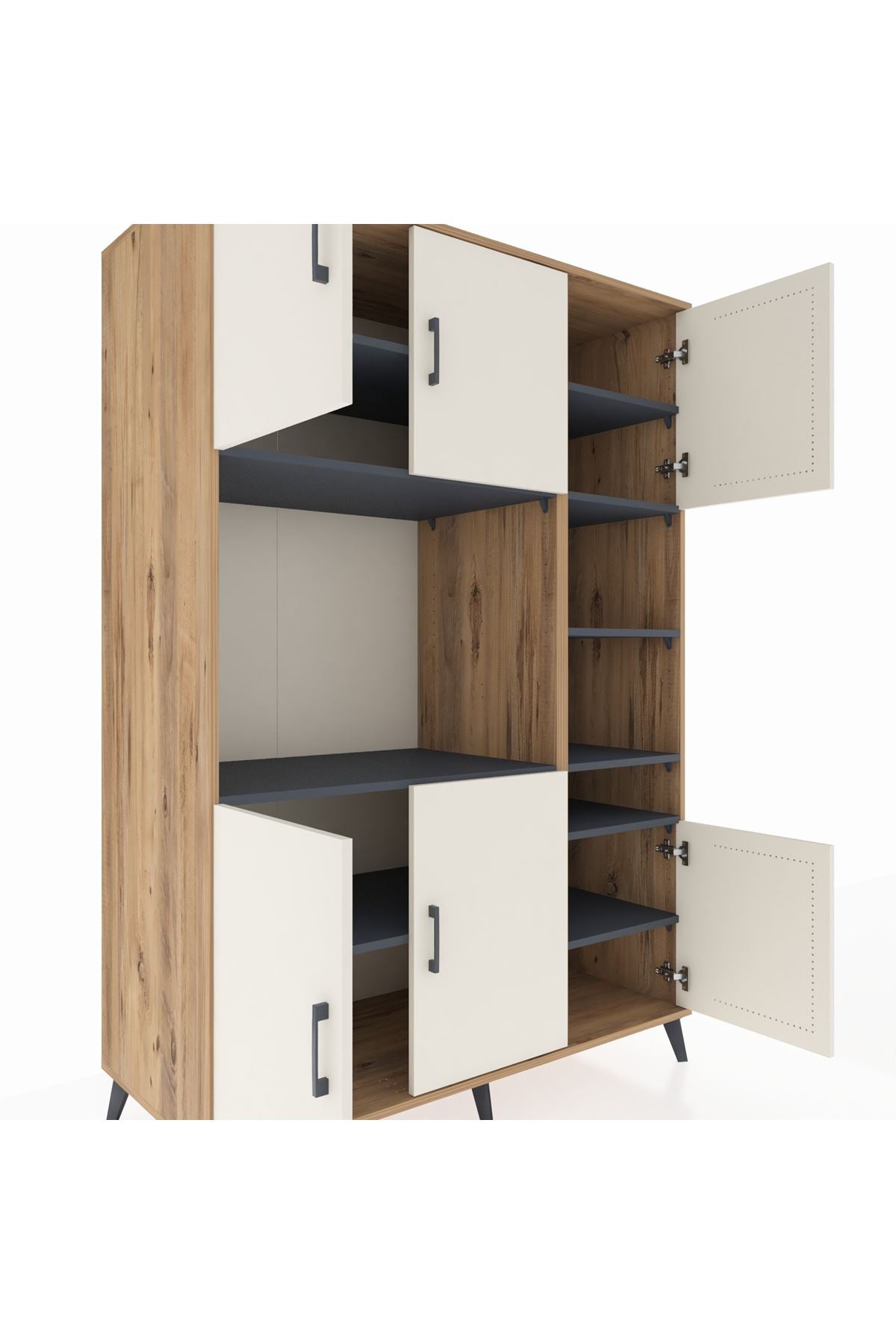 Kronos Dolap 10 Raflı 6 Kapaklı 132x59x195 Çam-Aytaşı/Antrasit