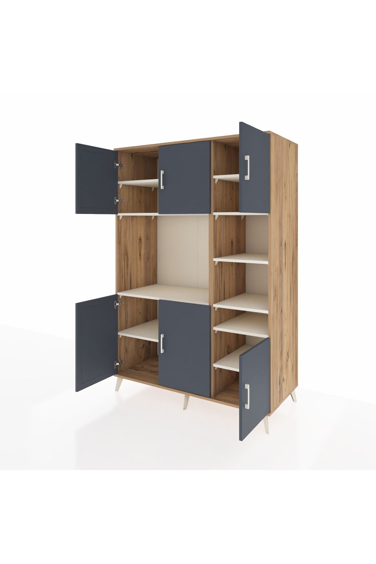 Kronos Dolap 10 Raflı 6 Kapaklı 132x59x195 Çam-Antrasit/Aytaşı