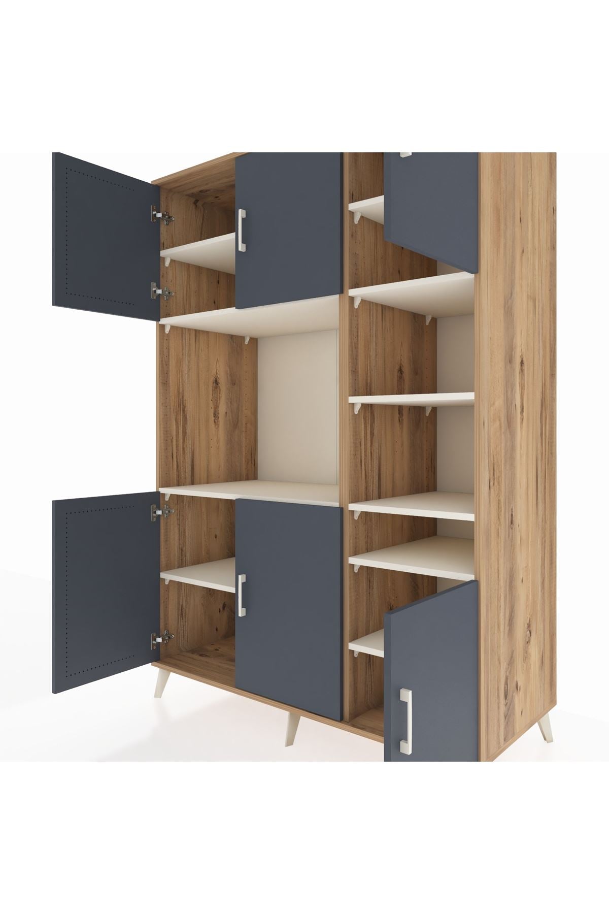 Kronos Dolap 10 Raflı 6 Kapaklı 132x59x195 Çam-Antrasit/Aytaşı