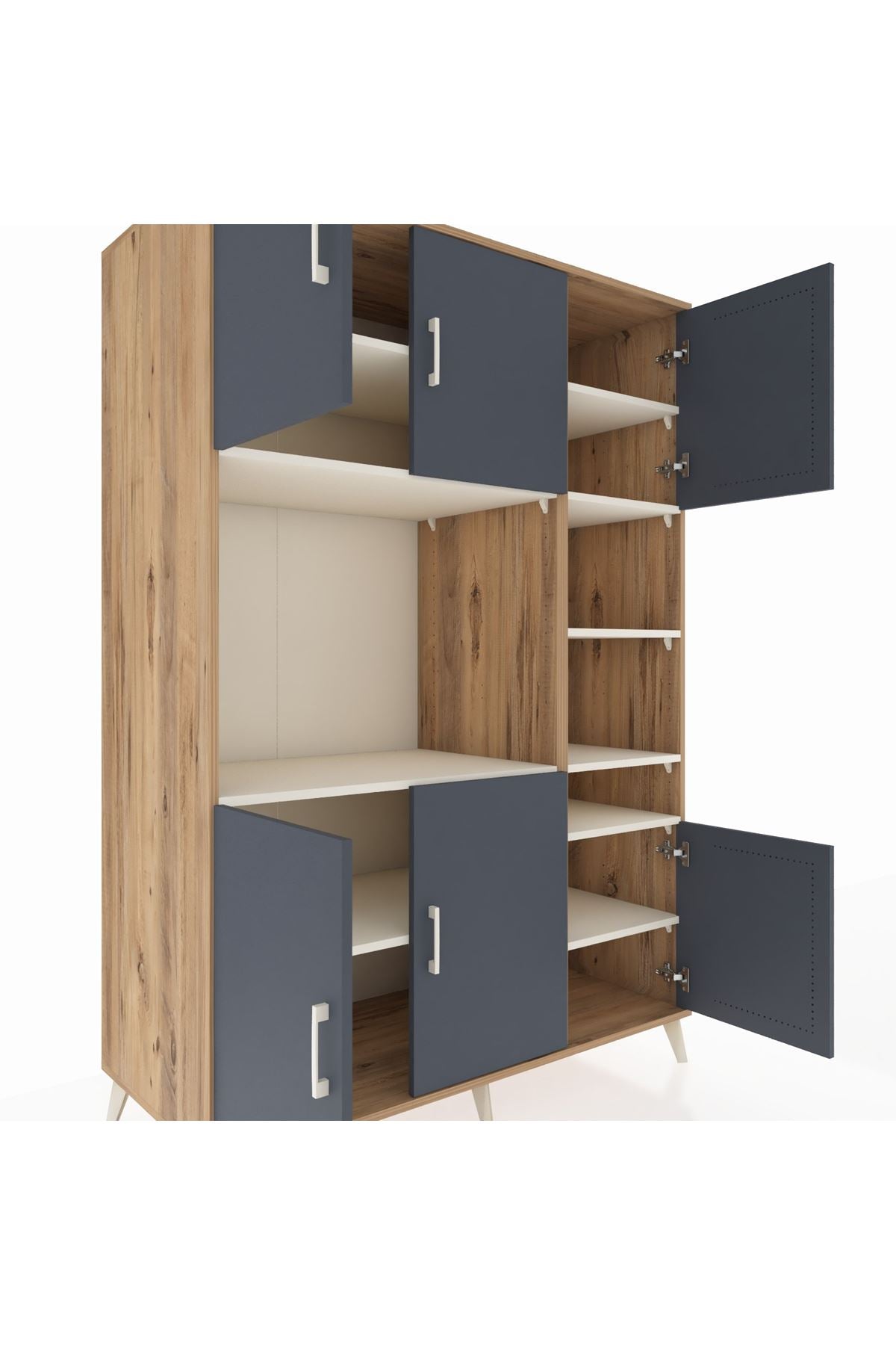 Kronos Dolap 10 Raflı 6 Kapaklı 132x59x195 Çam-Antrasit/Aytaşı