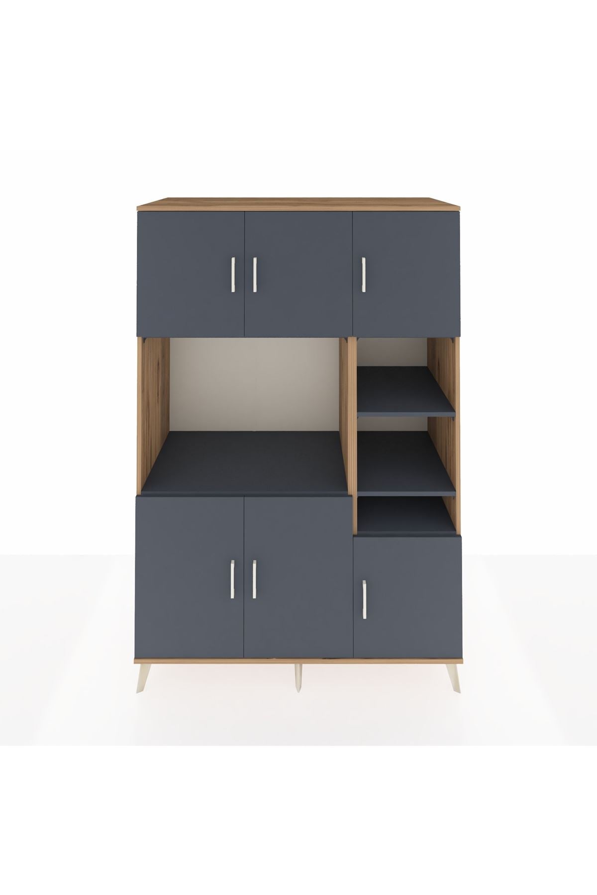 Kronos Dolap 10 Raflı 6 Kapaklı 132x59x195 Çam-Antrasit/Antrasit