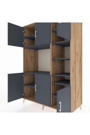 Kronos Dolap 10 Raflı 6 Kapaklı 132x59x195 Çam-Antrasit/Antrasit