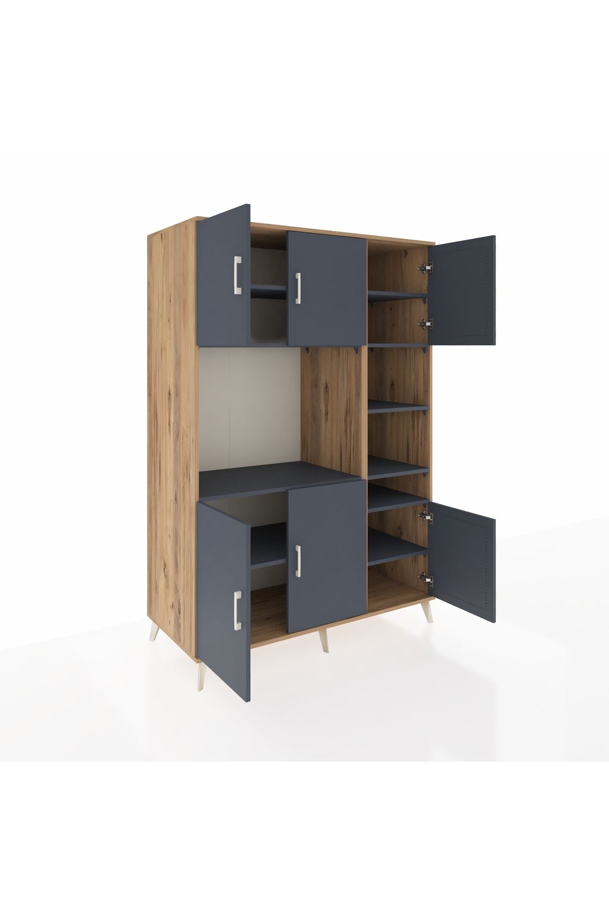 Kronos Dolap 10 Raflı 6 Kapaklı 132x59x195 Çam-Antrasit/Antrasit