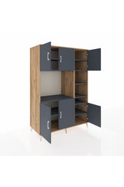 Kronos Dolap 10 Raflı 6 Kapaklı 132x59x195 Çam-Antrasit/Antrasit