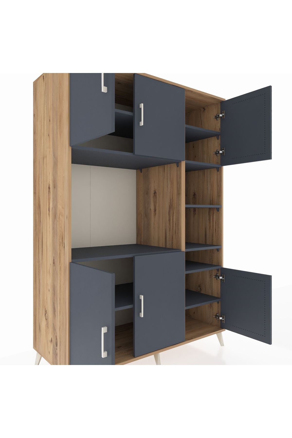 Kronos Dolap 10 Raflı 6 Kapaklı 132x59x195 Çam-Antrasit/Antrasit