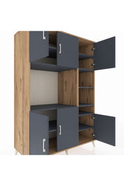 Kronos Dolap 10 Raflı 6 Kapaklı 132x59x195 Çam-Antrasit/Antrasit