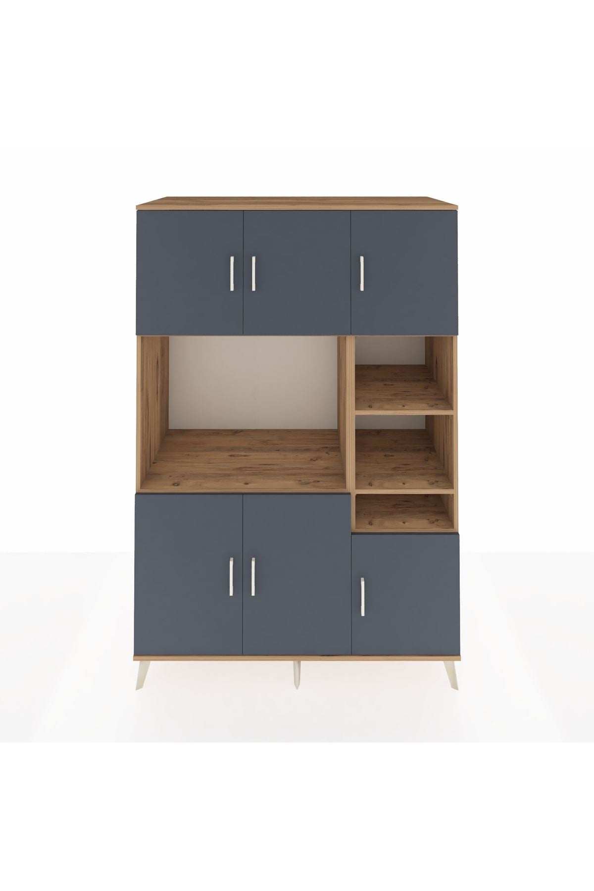 Kronos Dolap 10 Raflı 6 Kapaklı 132x59x195 Çam-Antrasit/Çam