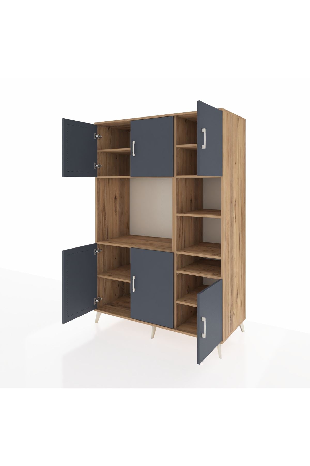 Kronos Dolap 10 Raflı 6 Kapaklı 132x59x195 Çam-Antrasit/Çam