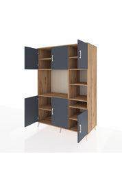 Kronos Dolap 10 Raflı 6 Kapaklı 132x59x195 Çam-Antrasit/Çam