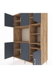 Kronos Dolap 10 Raflı 6 Kapaklı 132x59x195 Çam-Antrasit/Çam