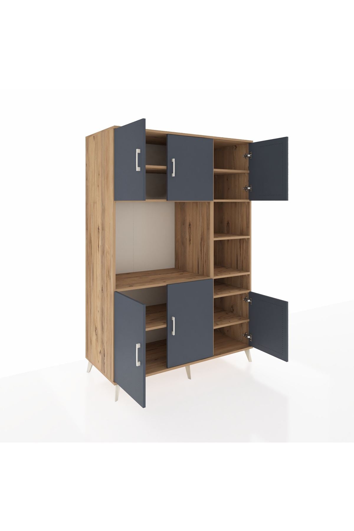 Kronos Dolap 10 Raflı 6 Kapaklı 132x59x195 Çam-Antrasit/Çam