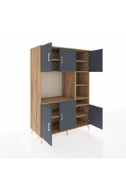 Kronos Dolap 10 Raflı 6 Kapaklı 132x59x195 Çam-Antrasit/Çam