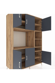 Kronos Dolap 10 Raflı 6 Kapaklı 132x59x195 Çam-Antrasit/Çam